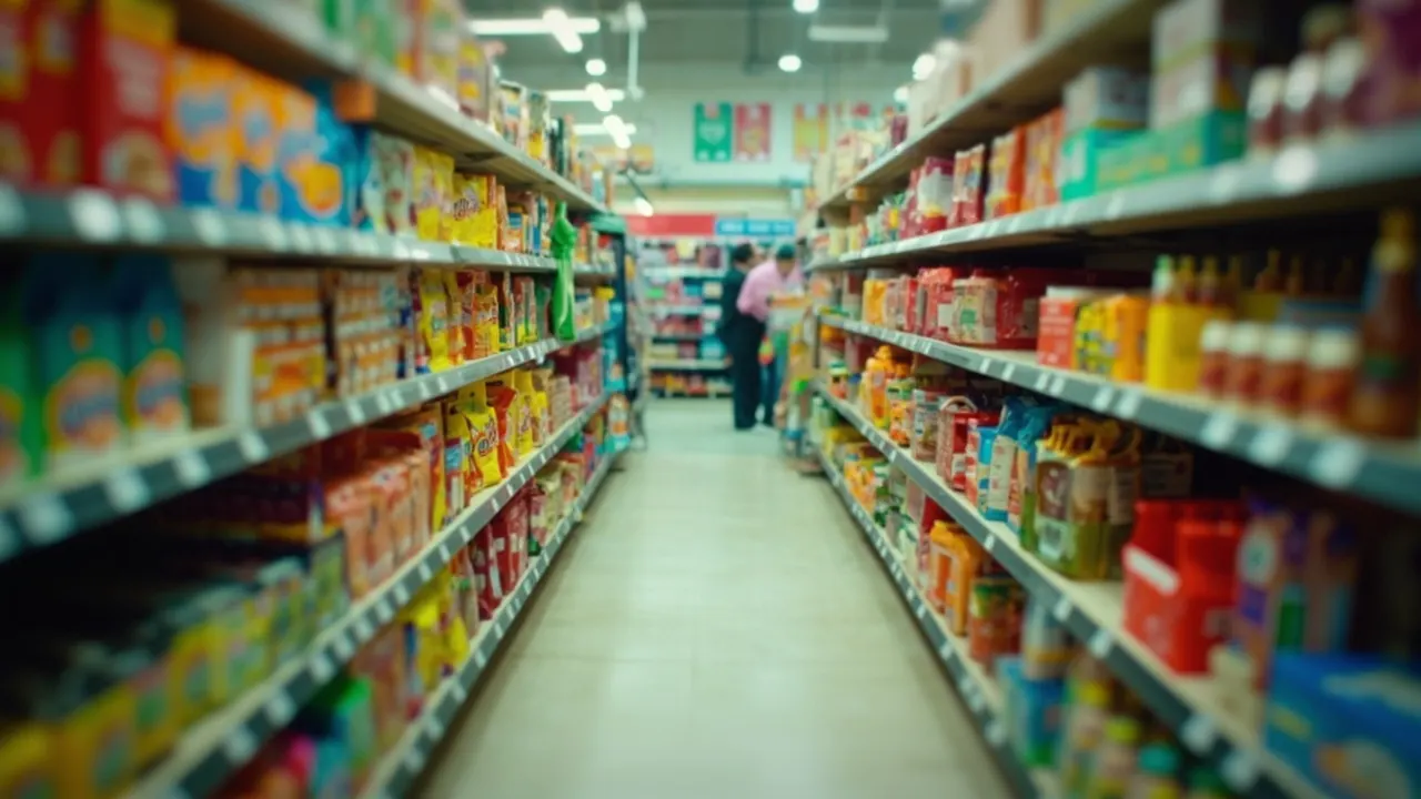 Productos ultraprocesados en una estantería de supermercado