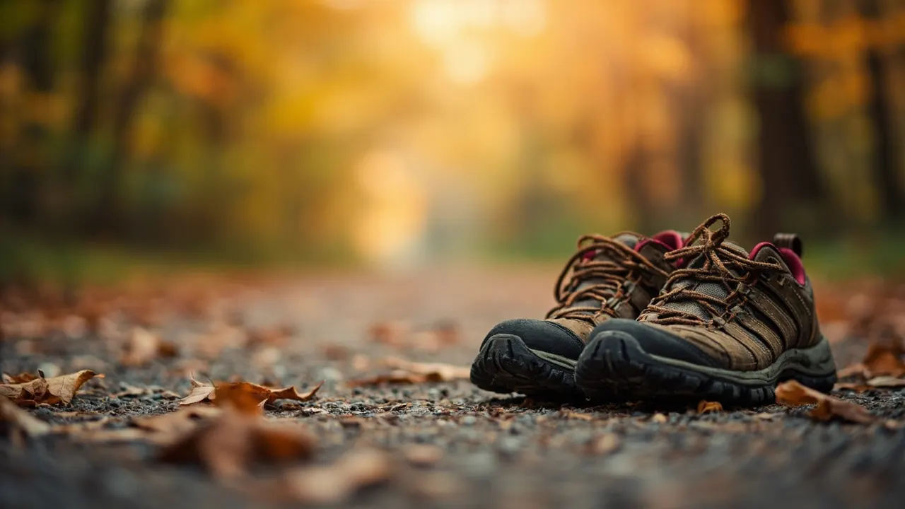 Zapatillas de paseo sobre un camino de grava en un parque