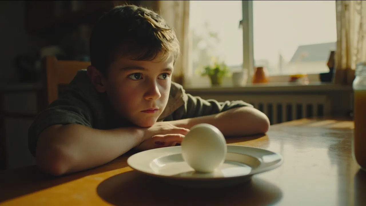 Mano de adolescente junto a un plato pobre en nutrientes iluminado por luz natural