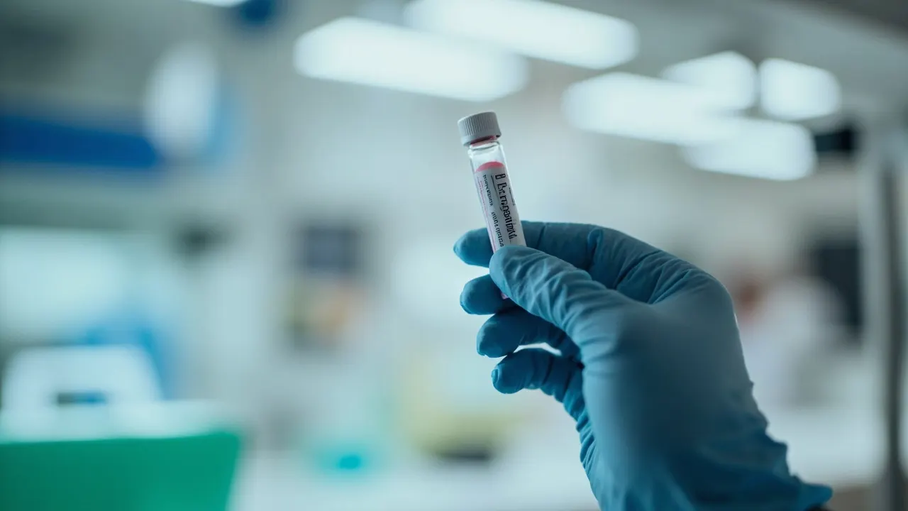 Tubo de sangre preparado para análisis en un laboratorio clínico