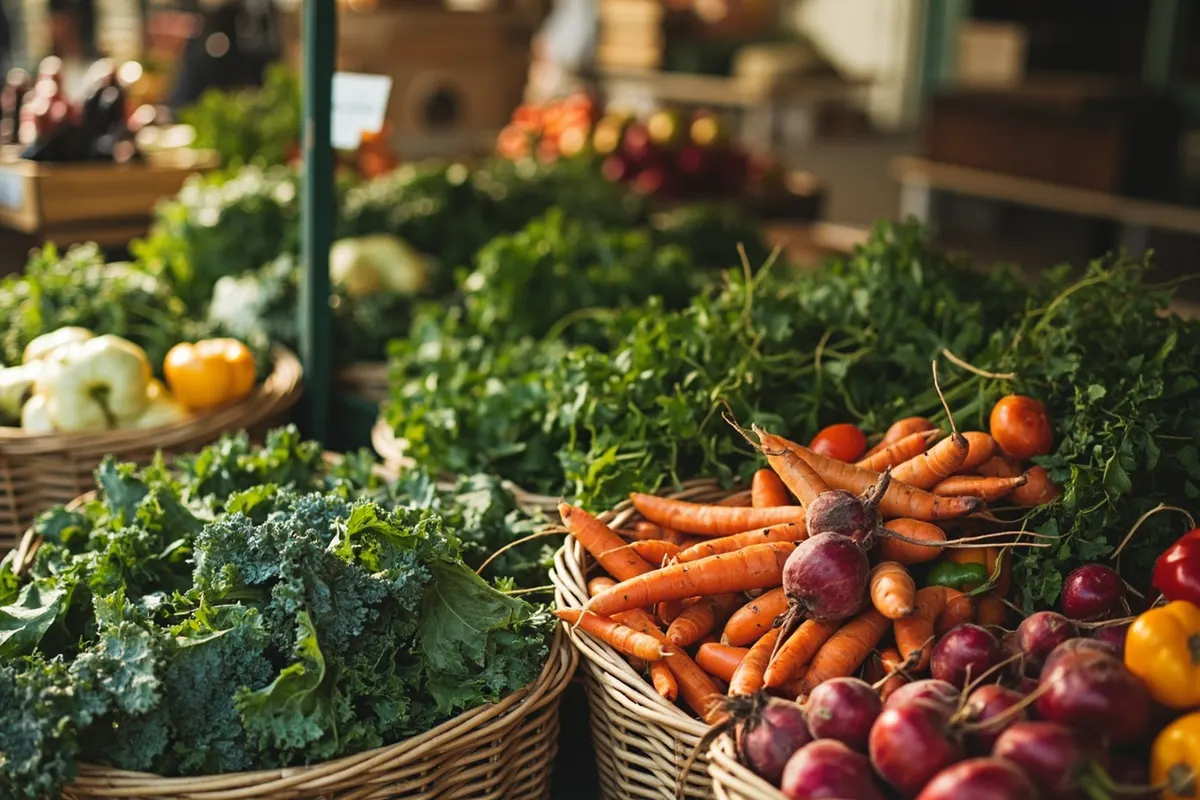 Cesta con verduras variadas en un mercado