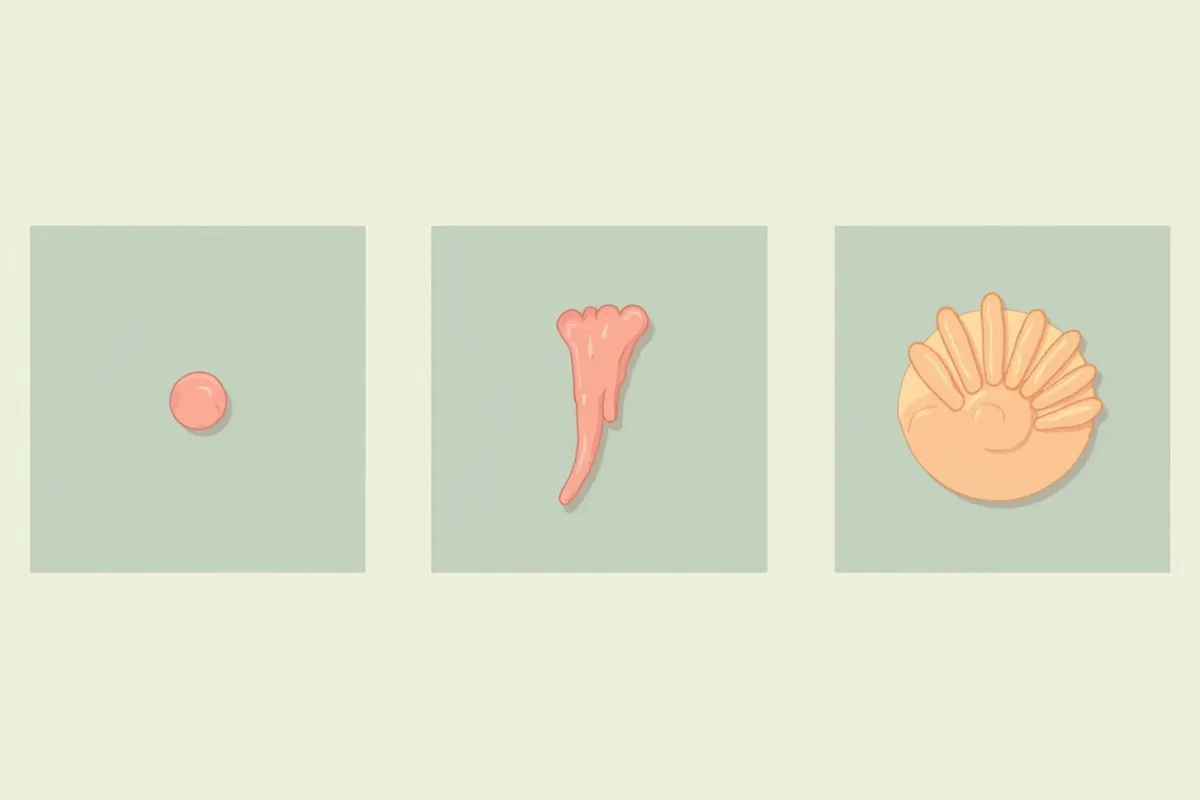 Esquema simplificado de la regeneración de la pata de un ajolote en tres fases: herida, blastema y paleta, con macrófagos representados bajo la epidermis apical.