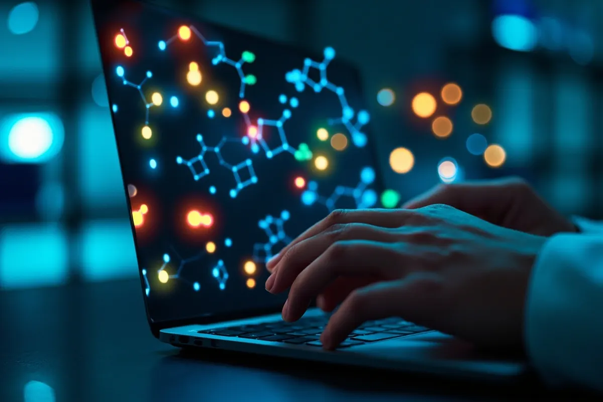 Pantalla de ordenador con estructuras moleculares usadas en el cribado con aprendizaje automático