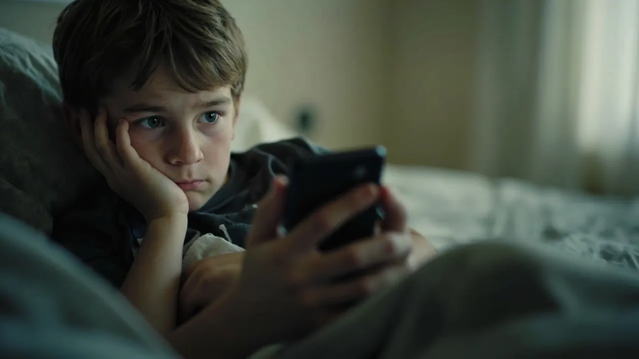 Adolescente mirando preocupado la pantalla de un móvil