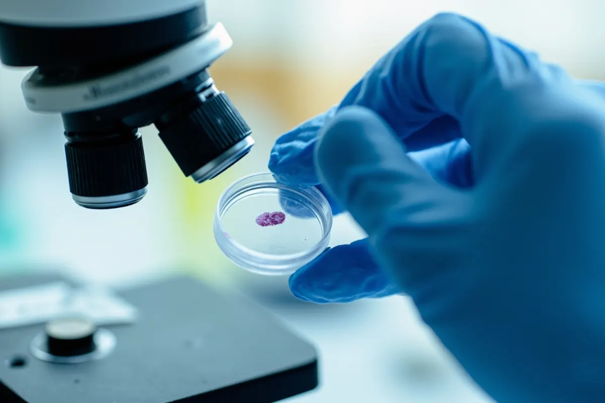 Detalle de biopsia bajo el microscopio