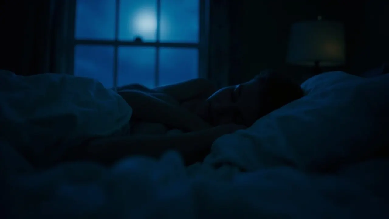 Persona despierta en la cama por la noche mirando al techo
