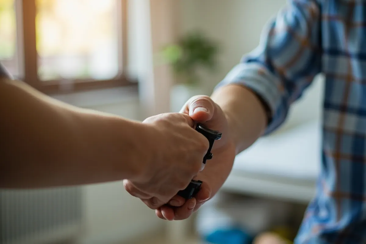 Mano de un paciente con lesión medular trabajando en una sesión de rehabilitación