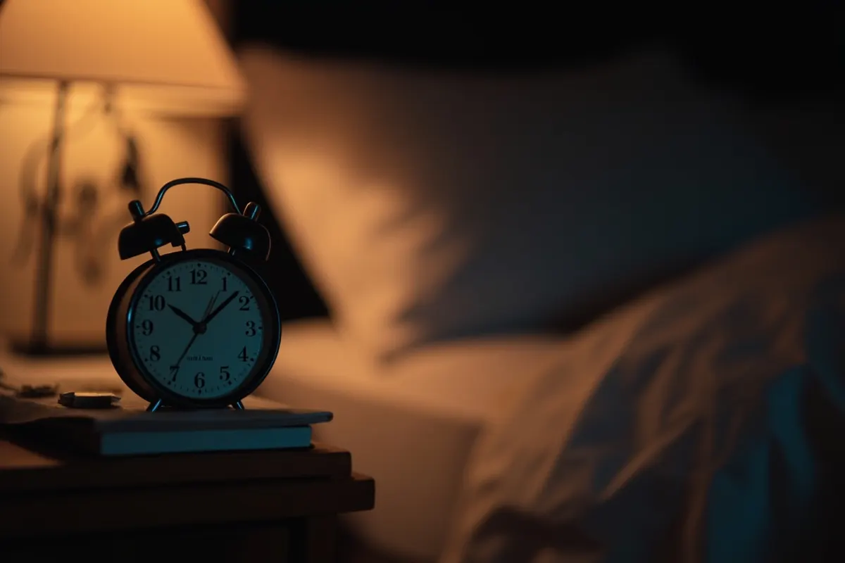 Reloj analógico de mesita marcando las tres de la mañana