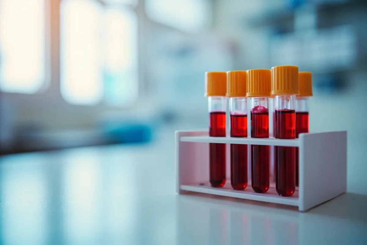 Tubos de análisis de sangre en un laboratorio clínico