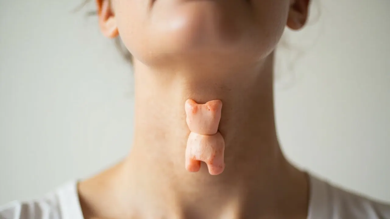 Glándula tiroides en el cuello humano, fotografía médica