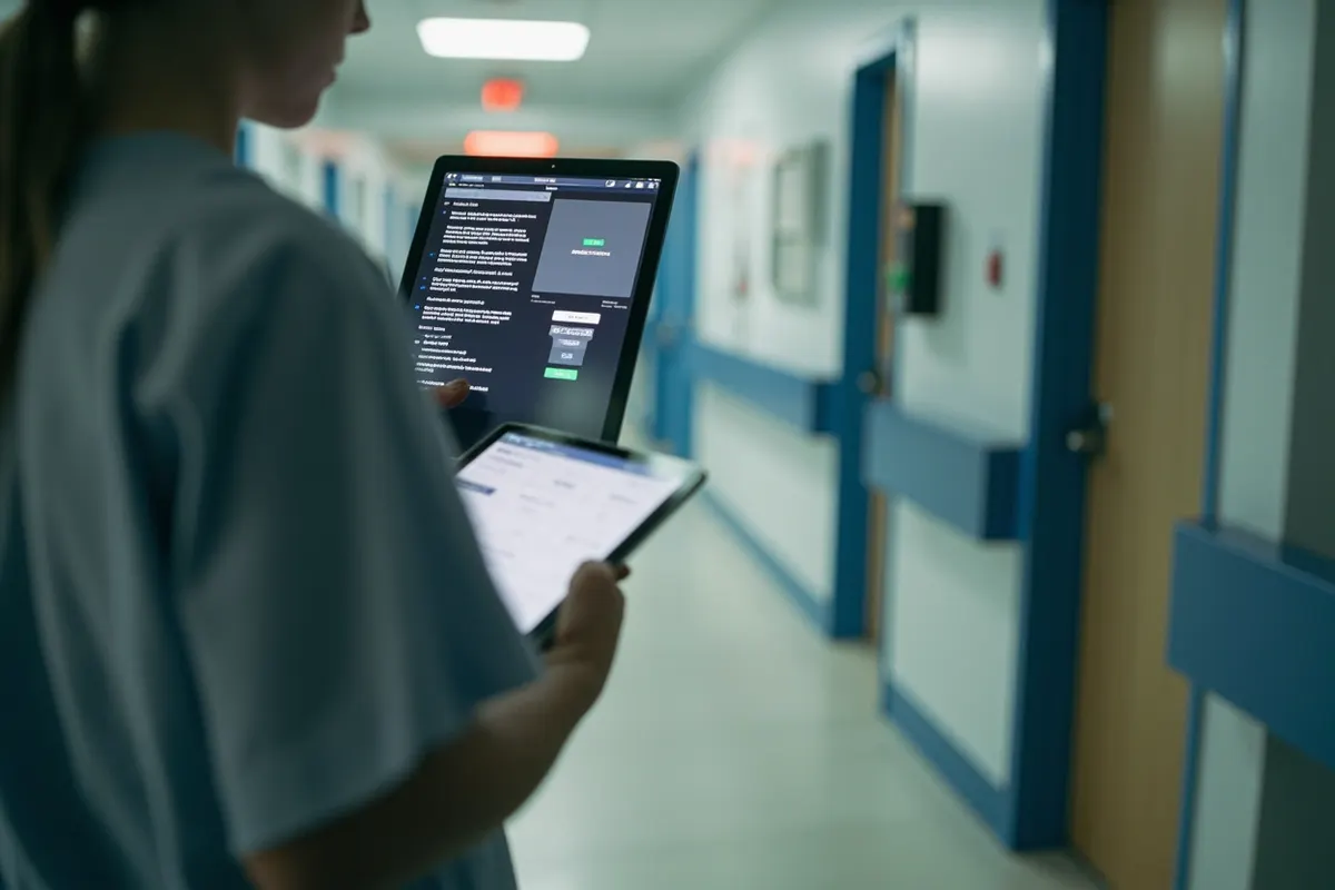 Profesional sanitario revisando información clínica en una tablet