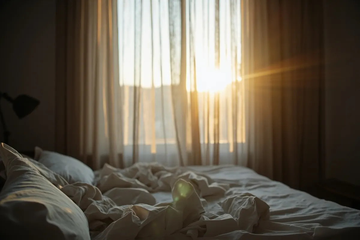 Dormitorio tranquilo con luz natural por la mañana