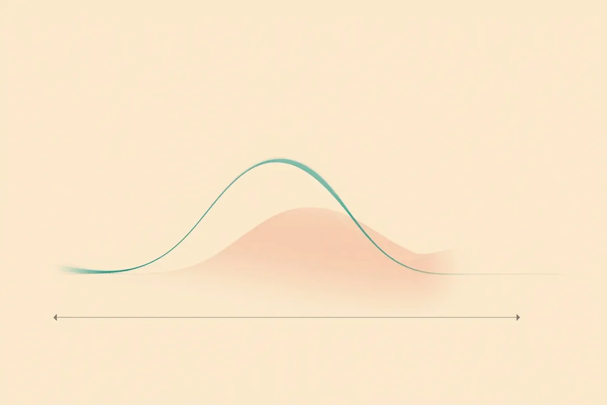 Dos curvas estilizadas sin texto sobre fondo neutro: una en color teal con forma de ola que sube tras un cambio y vuelve a la linea base (sindrome de discontinuacion), y otra en coral que sube de forma sostenida sin volver a la base (recaida).