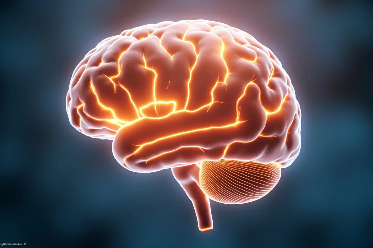 Ilustración del cerebro y las vías nerviosas implicadas en la migraña