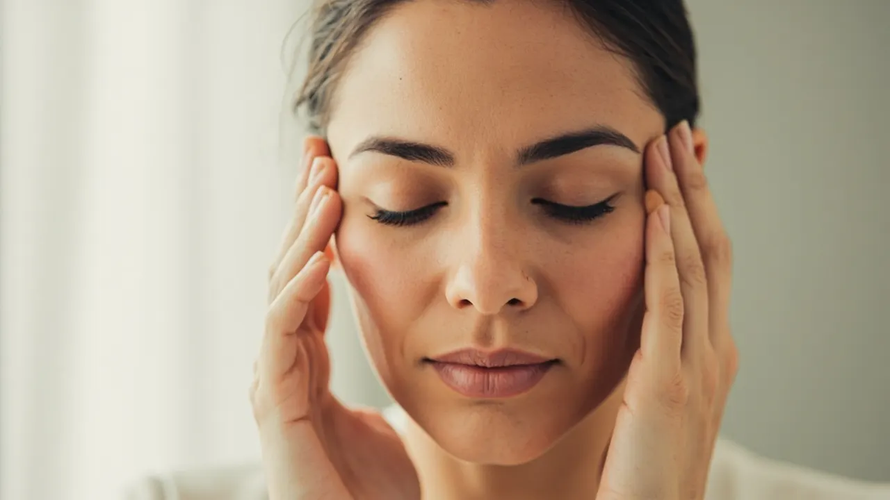 Mujer con dolor de cabeza sujetándose las sienes