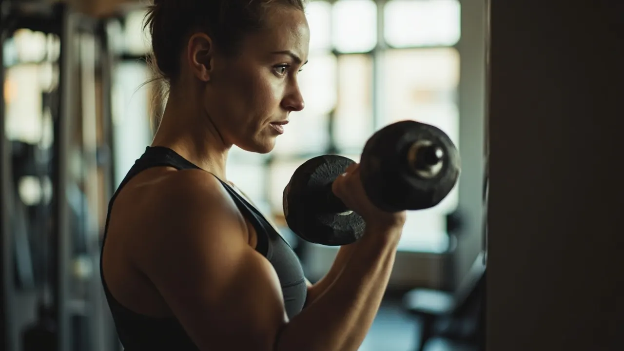 Persona entrenando con pesas en el gimnasio