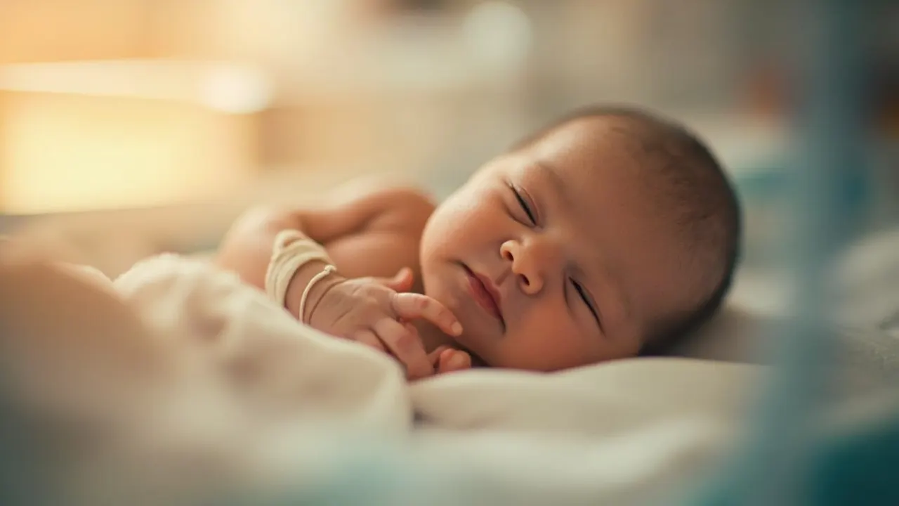 Manita de bebé prematuro dentro de una incubadora neonatal, envuelta en una manta blanca y bañada por luz natural cálida