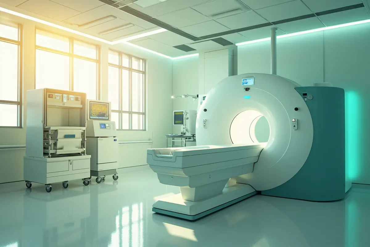 Escáner de TAC de baja dosis en una sala de radiología con luz suave