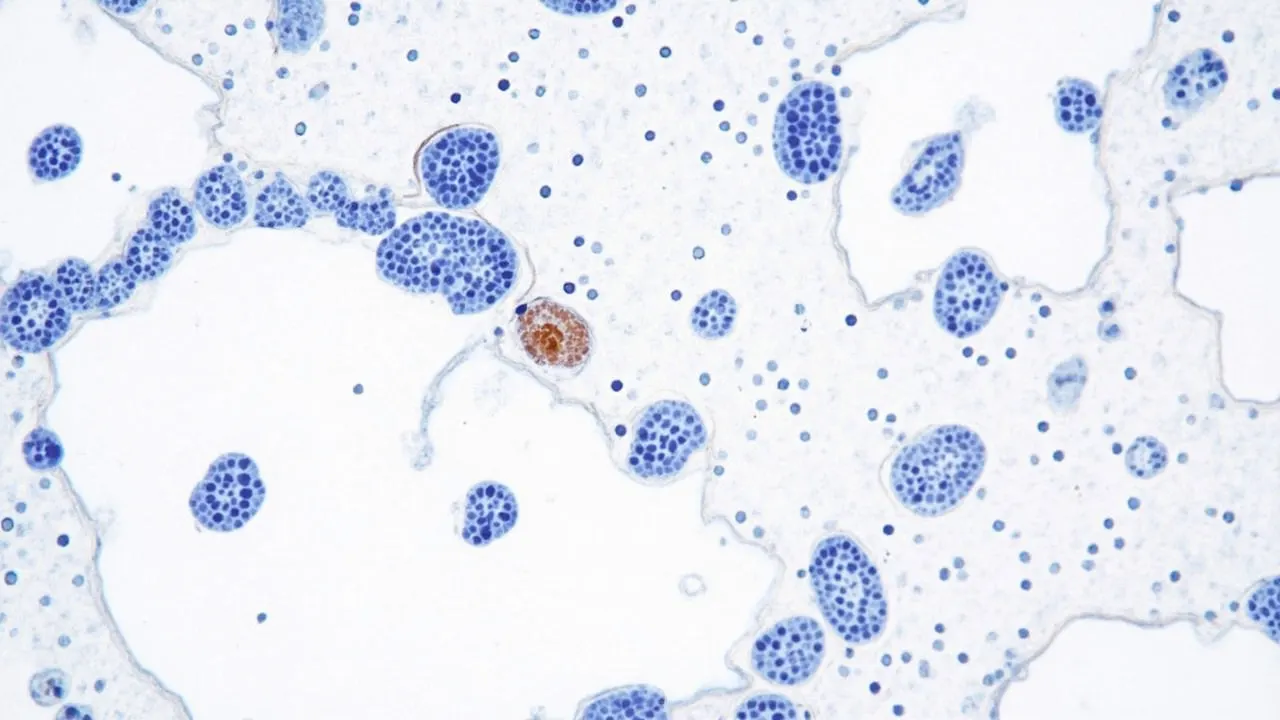 Células de cáncer de tiroides teñidas para mostrar el receptor de TSH