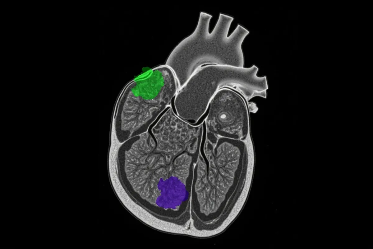 Imagen médica con segmentación cardíaca asistida por inteligencia artificial