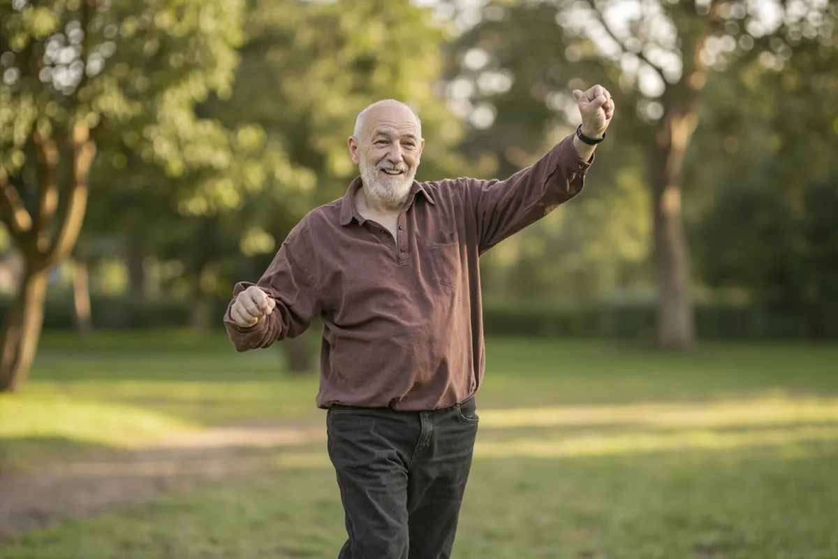 Persona bailando al aire libre en un parque