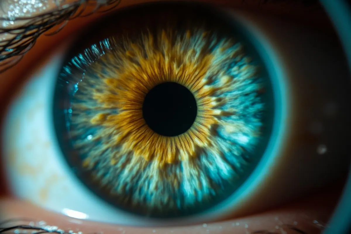 Imagen diagnóstica de una retina con signos de degeneración macular.