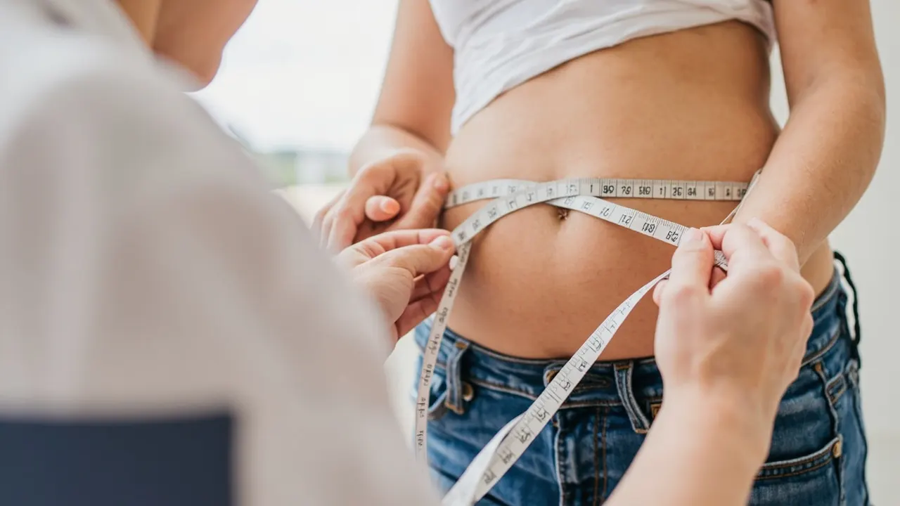 Medición del perímetro abdominal con una cinta métrica en consulta