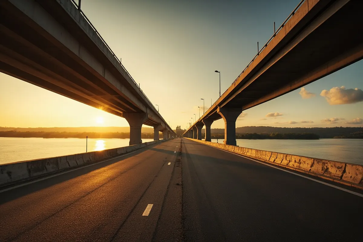 Puente sobre un río al atardecer