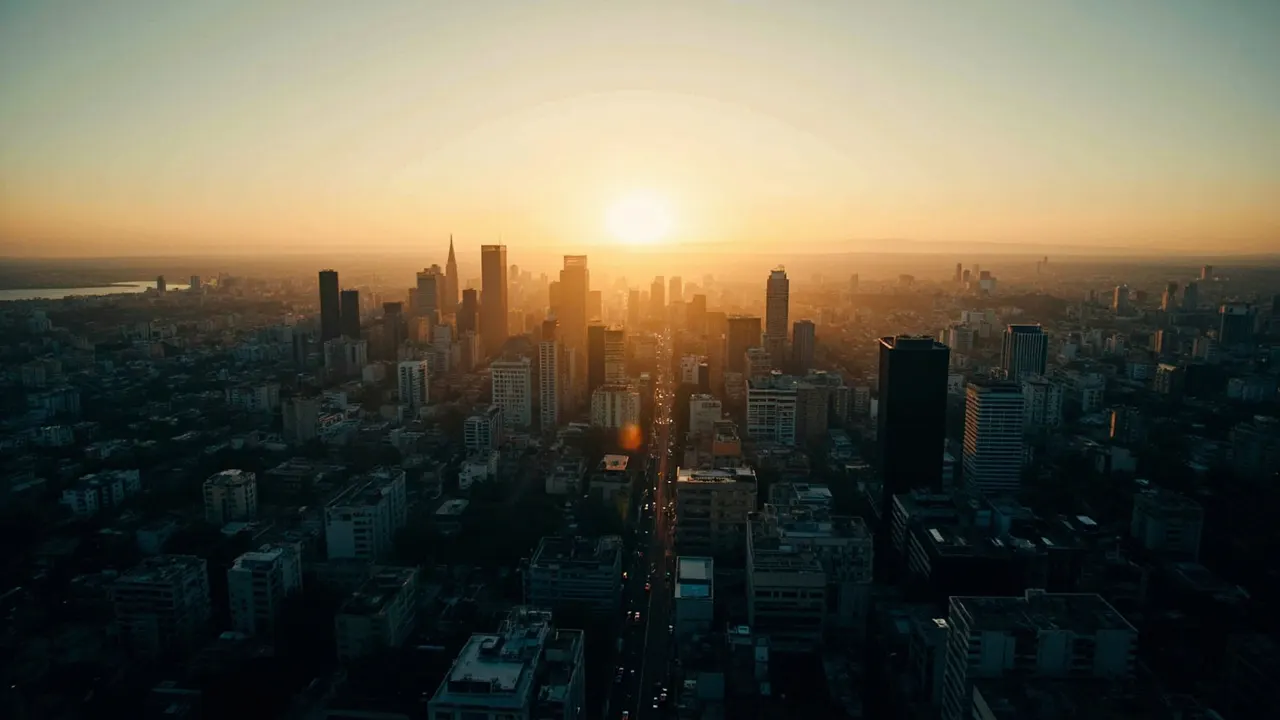 Vista aérea del skyline de Buenos Aires al atardecer