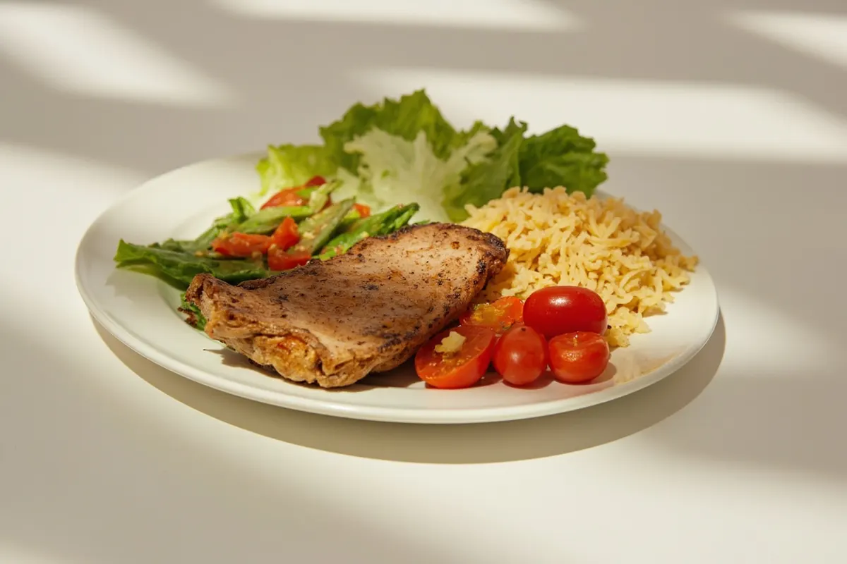 Plato con vegetales y proteína como ejemplo de alimentación saludable