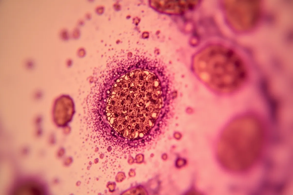 Células del cuello uterino vistas al microscopio con signos de infección por VPH