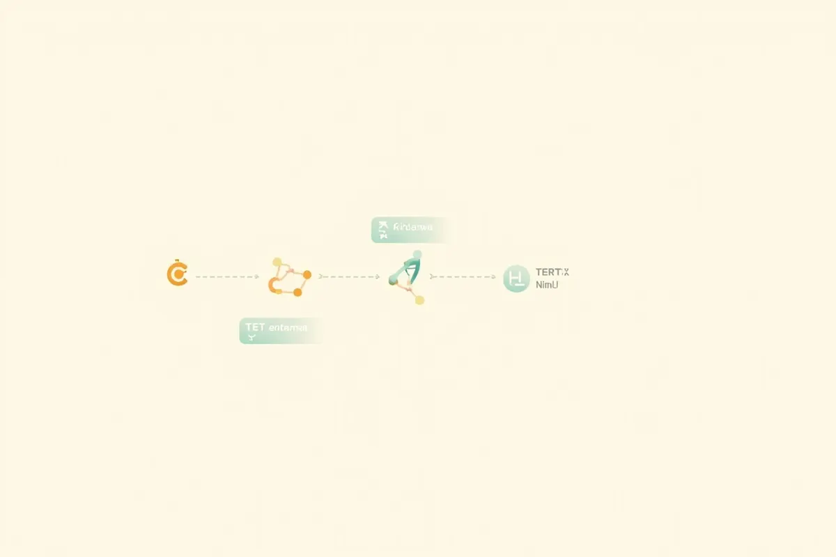 Diagrama esquemático que muestra cómo la vitamina C oral activa las enzimas TET, que a su vez regulan la activación de genes sobre el ADN.